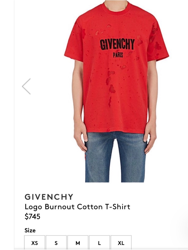 Givenchy Red Distressed Logo Crewneck Tee Xsmall Men/Women’s As Is Fadded Rips